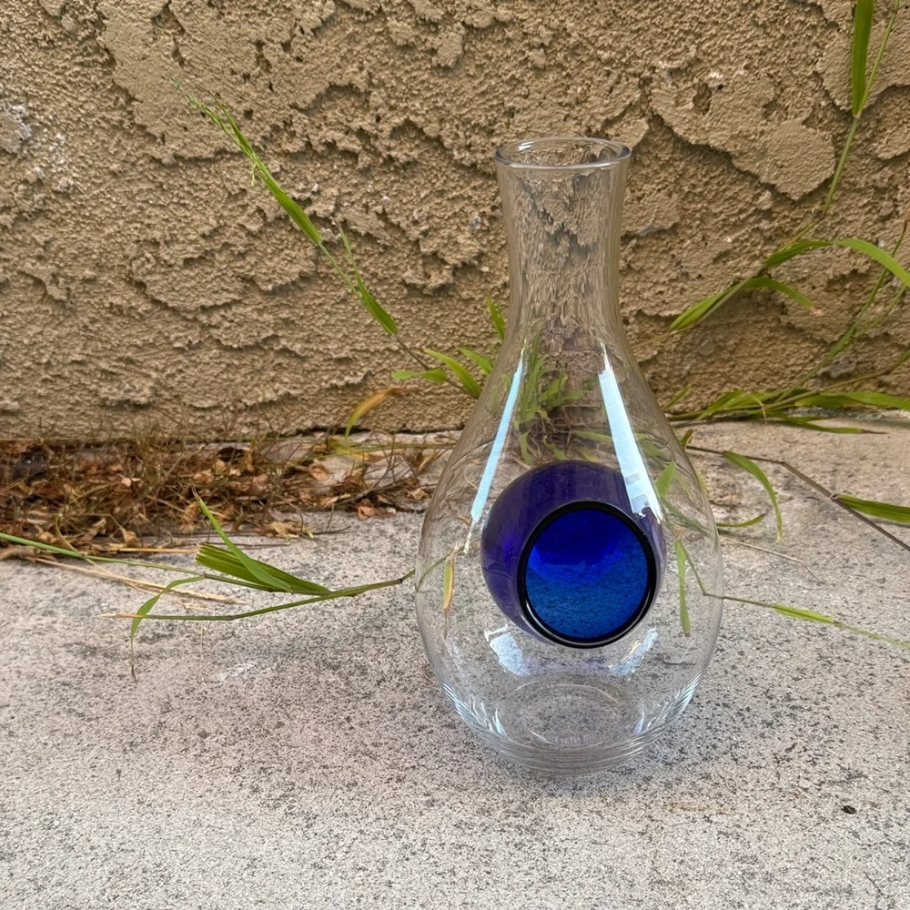 Clear Glass Bud Vase with Blue Accent Globe - Picture 1 of 6